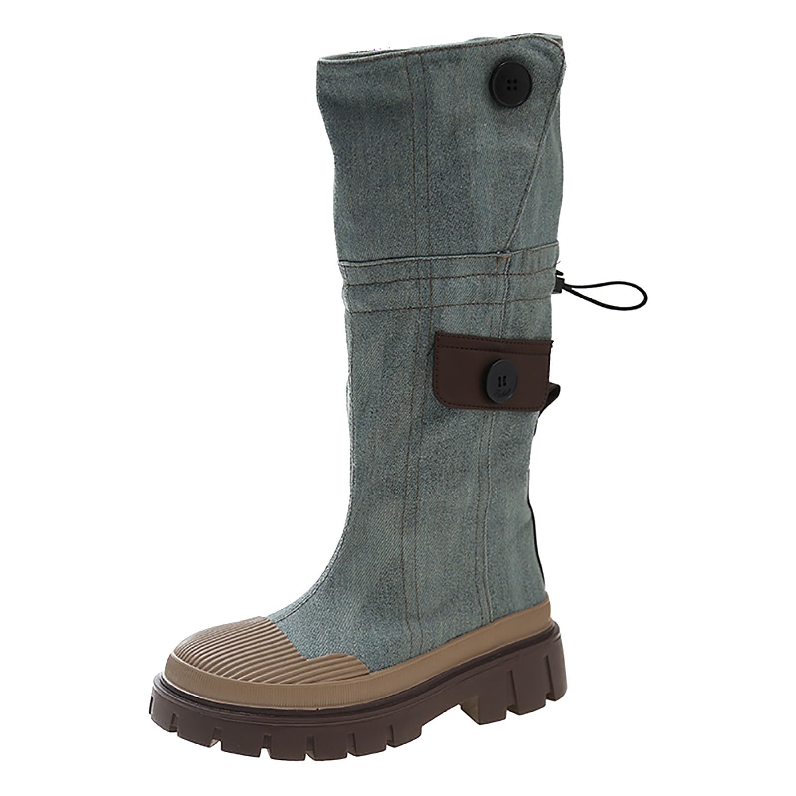 Donna Primavera e Retro Denim con suola spessa da workwear Toe High Top Slim Stivali corti da donna