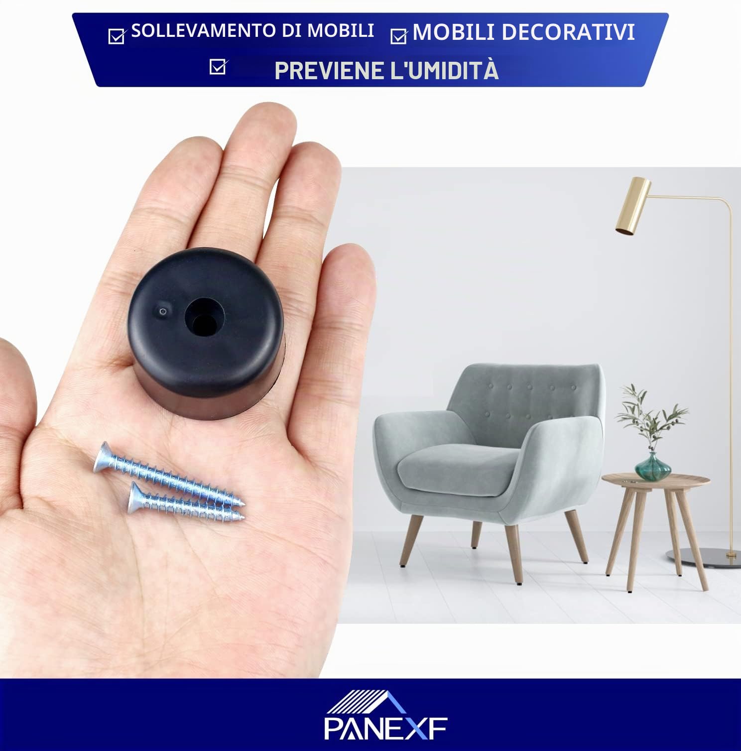 Panef Piedini per Mobili Rotondi 12 PZ Gambe per Mobili Nero Ø 40 x H 25 mm Piedi dei Mobili Plastica Gambe Tavolo con 24 PZ vite