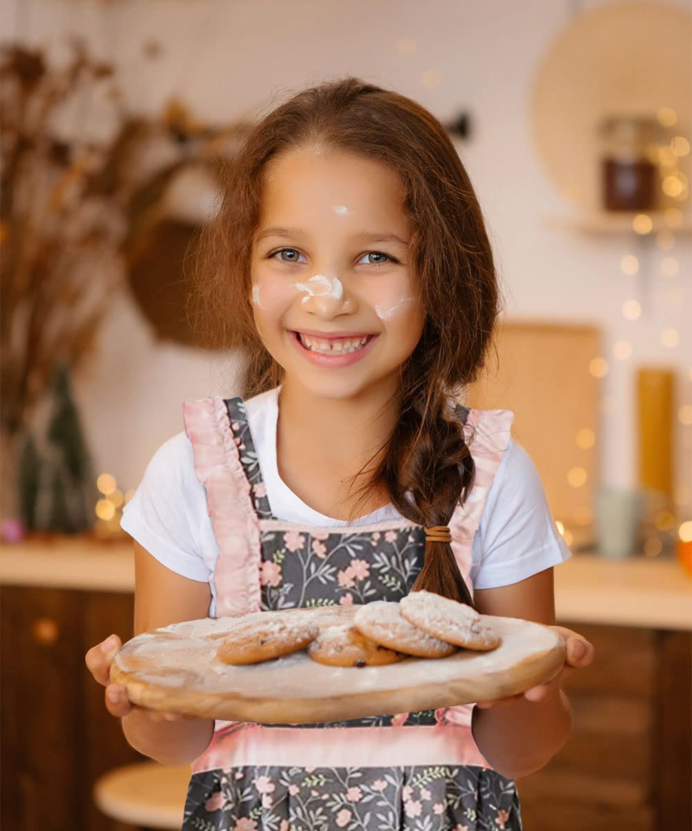 CRB Fashion Delantal de cocina para niños pequeños, niñas pequeñas, bonitos delantales de chef de cocina, azul, 2-5 años