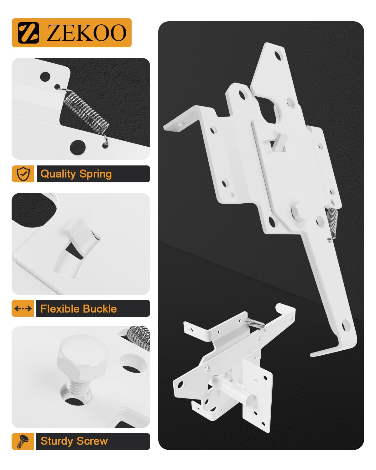 ZEKOO Cerniere a chiusura automatica per recinzioni in vinile e PVC con chiusura bianca (1, bianco)