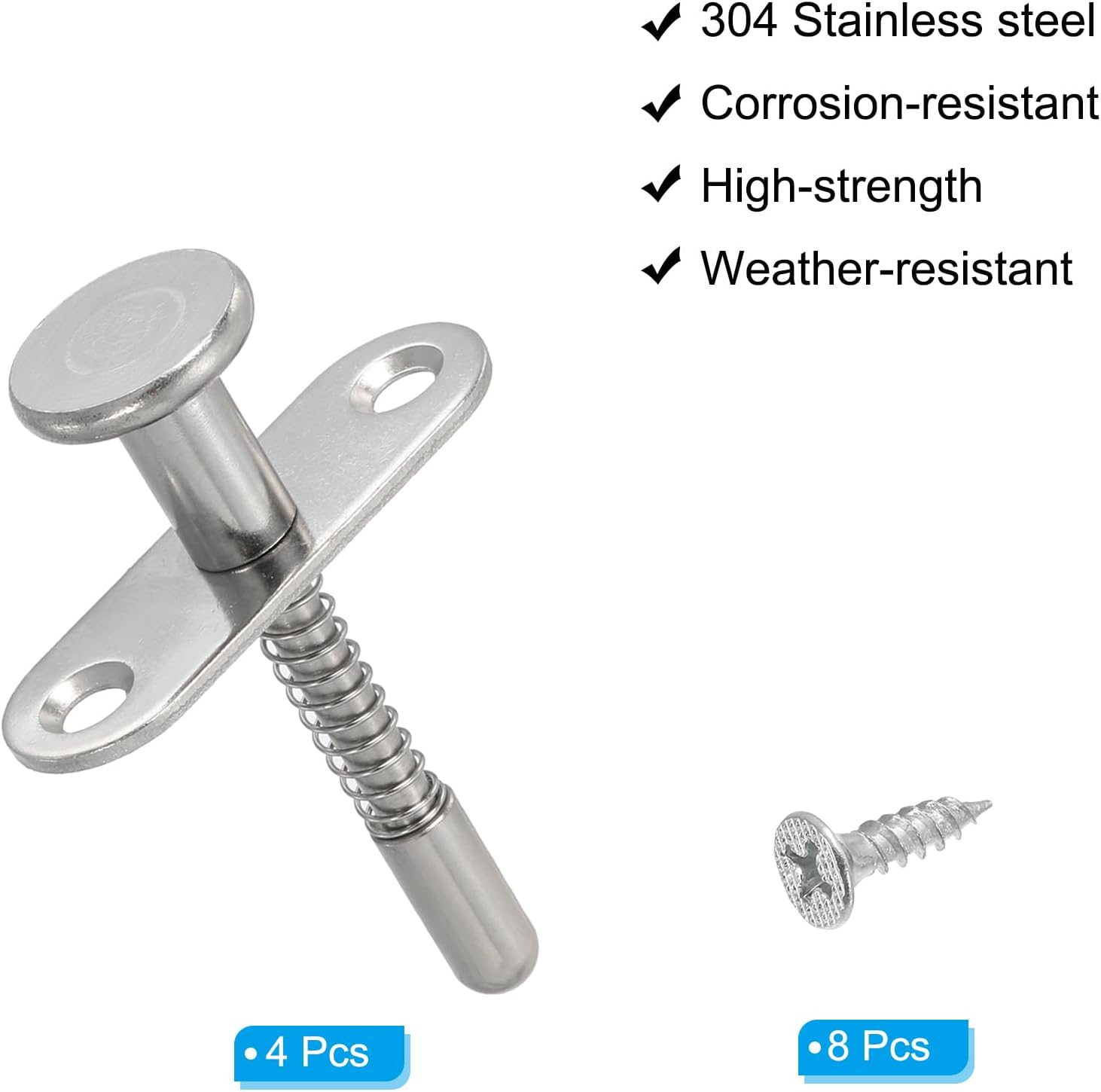 MECCANIXITY Plunger Latches 2.36 x 1.77 Spring Loaded Latch Cabinet with 8 Pcs M4 Screw Screws Spring-Loaded Bolt Plunger Latch for Furniture Bed Door Silver
