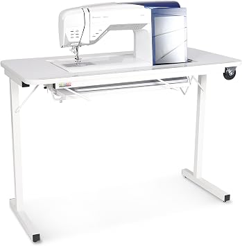 Arrow 611 Gidget II Folding Sewing, Cutting, Quilting, and Craft Table, Portable with Wheels and Lift, White Finish