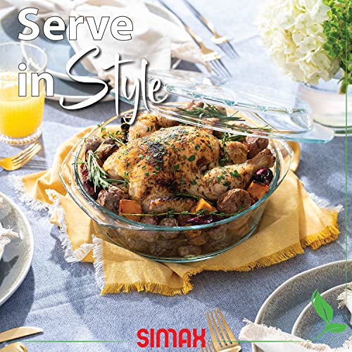 Simax Casserole Dish For Oven, Glass Baking Dish With Lid, Ridged Design For Low Fat Cooking, Microwave, Oven, And Dishwasher Safe Cookware, Borosilicate Glassware, 2.6 Qt. Round Baking Dish #TOP3