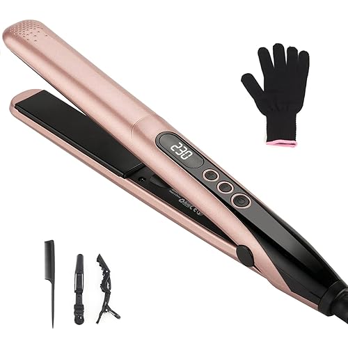 Hair Straightener, Professional Ceramic Plates Straightener for Women Hair Flat Iron and Curler 2 in 1 (Rose Gold)