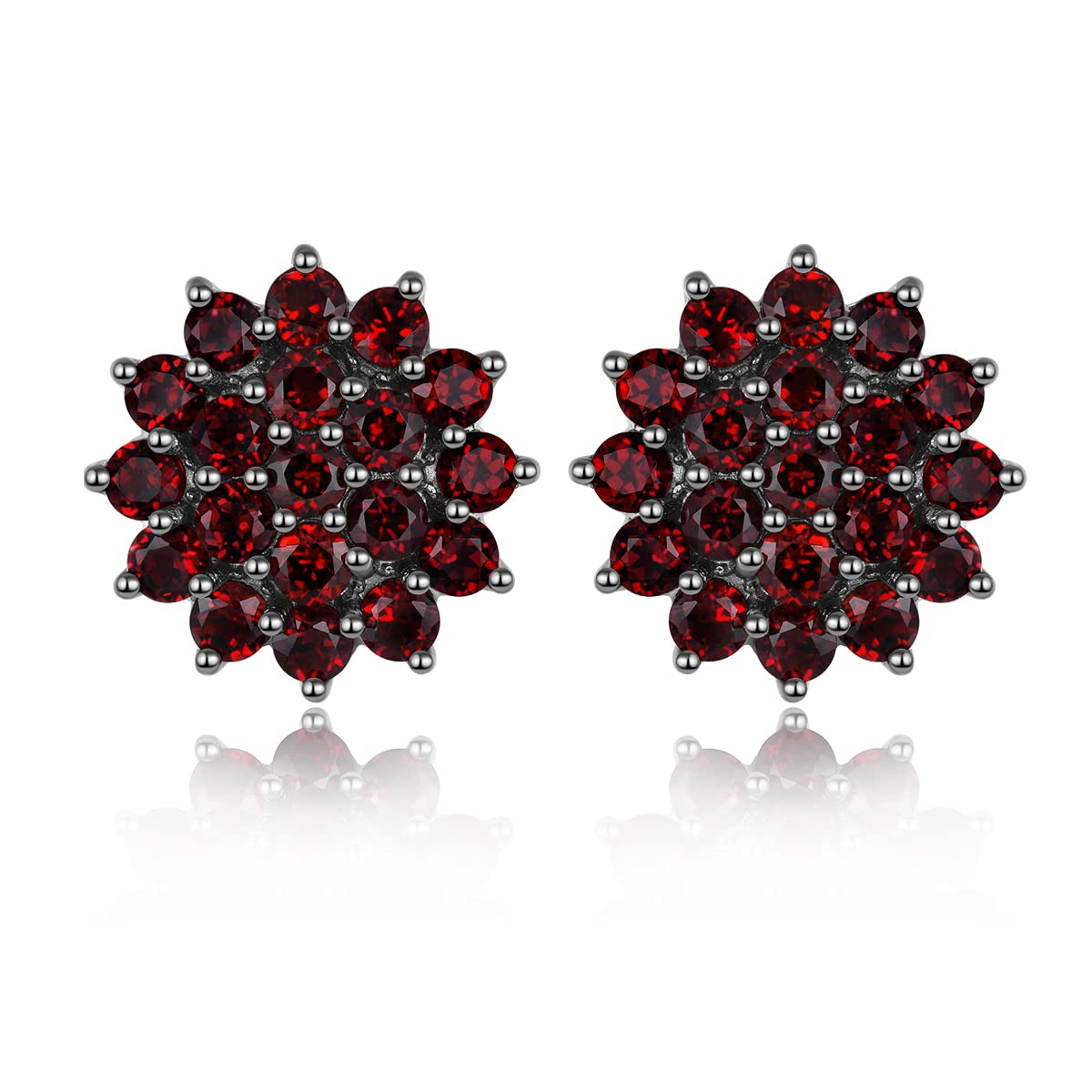 ZhenCai3.42 Carats Natural Red Garnet Stud Earrings for Women Girls S925 Sterling Silver Gemstone January Birthstone Studs Fine Jewelry for Bithday