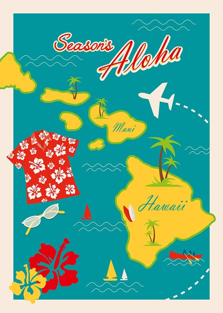 Pacifica Island Art Hawaiian Christmas Cards Set (12) Season’s Aloha Islands