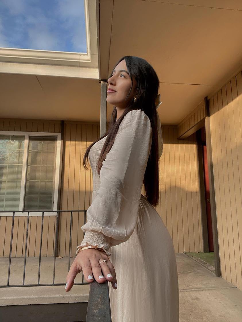 Holipick Women's Boho Square Neck Smocked Long Puff Sleeve A Line Flowy Casual Maxi Dress - Image 6