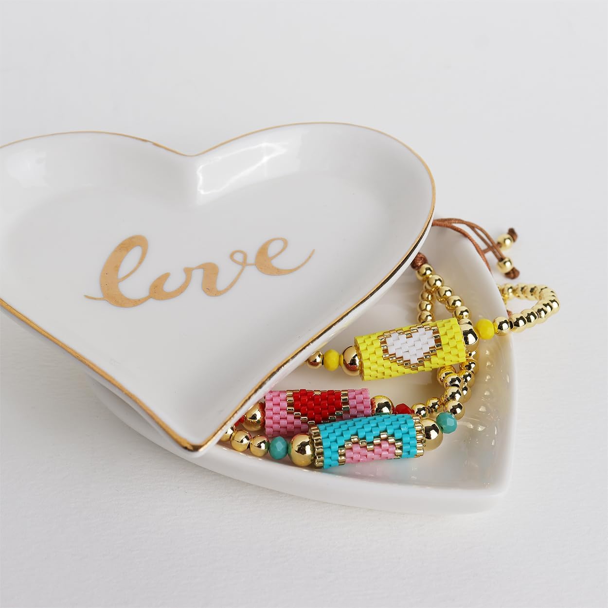 Valentines Day Gold Beaded Heart Adjustable Friendship Bracelet for Women, Handmade Boho Colorful Seed Beads Cute Stacking Bracelets Charm Jewelry Gift - Image 4