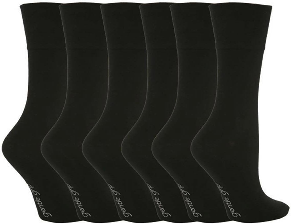 Gentle Grip NEW: 6 Pack Ladies Non Elastic Socks, Size 5-9 US (GG67 BLACK)