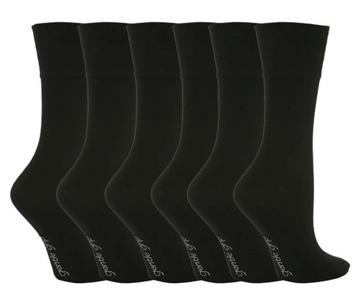 6 Pairs Women's Sockshop Cotton Gentle grip socks 4-8 uk, 37-42 eu BLACK (GG67)