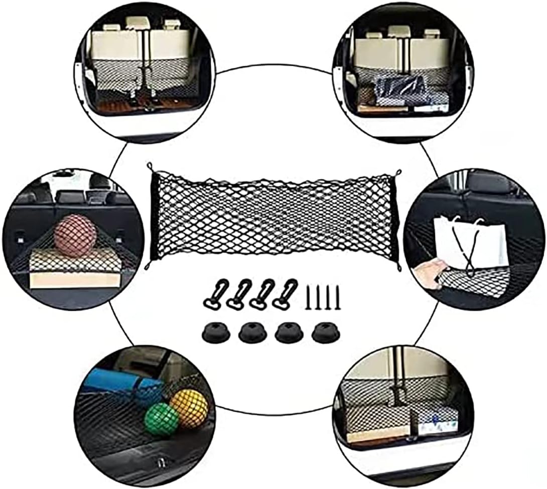 Floor Style Trunk Cargo Net ,Adjustable Elastic Heavy Duty Cargo Net - Universal Stretchable Truck Net with Hooks Organizer, Storage, Mesh, Nylon, Bungee for Car, SUV, Truck (35.4 x15.8)