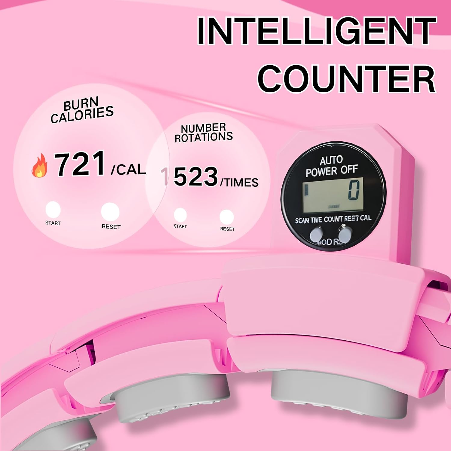 Smart Silent Weighted Exercise Hoop - Patent Pending (80% Quieter + Auto Count), Adjustable 30"-50" Infinity Hoop for Adults, Core Ab Workout with Circle for Women & Men (Pink)