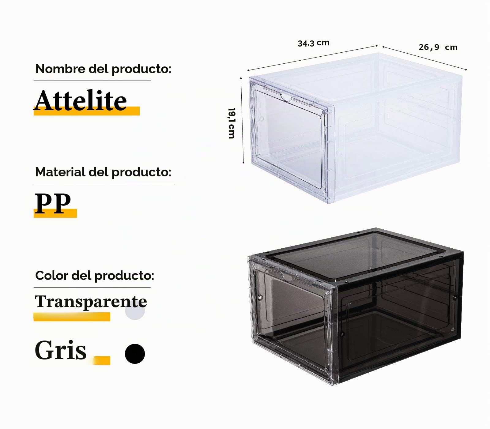 Attelite Caja de zapatos de plástico con puerta transparente, juego de 6, apilable, para tenis de exhibición, fácil montaje, se adapta hasta la talla 12 de EE. UU. (13.4 x 10.6 x 7.4 pulgadas)