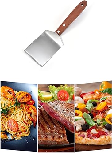Miniatura 2 de JOSON Juego de 2 espátulas cuadradas pequeñas de acero inoxidable, mango de madera, resistente, antideslizante, multiusos (2.5 x 8.2 pulgadas)