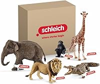 Schleich Wild Life 5-Piece African Safari Animal Playset: Realistic Lion, Elephant, Monkey, Alligator & Giraffe Figures for Kids 3+ (72286)
