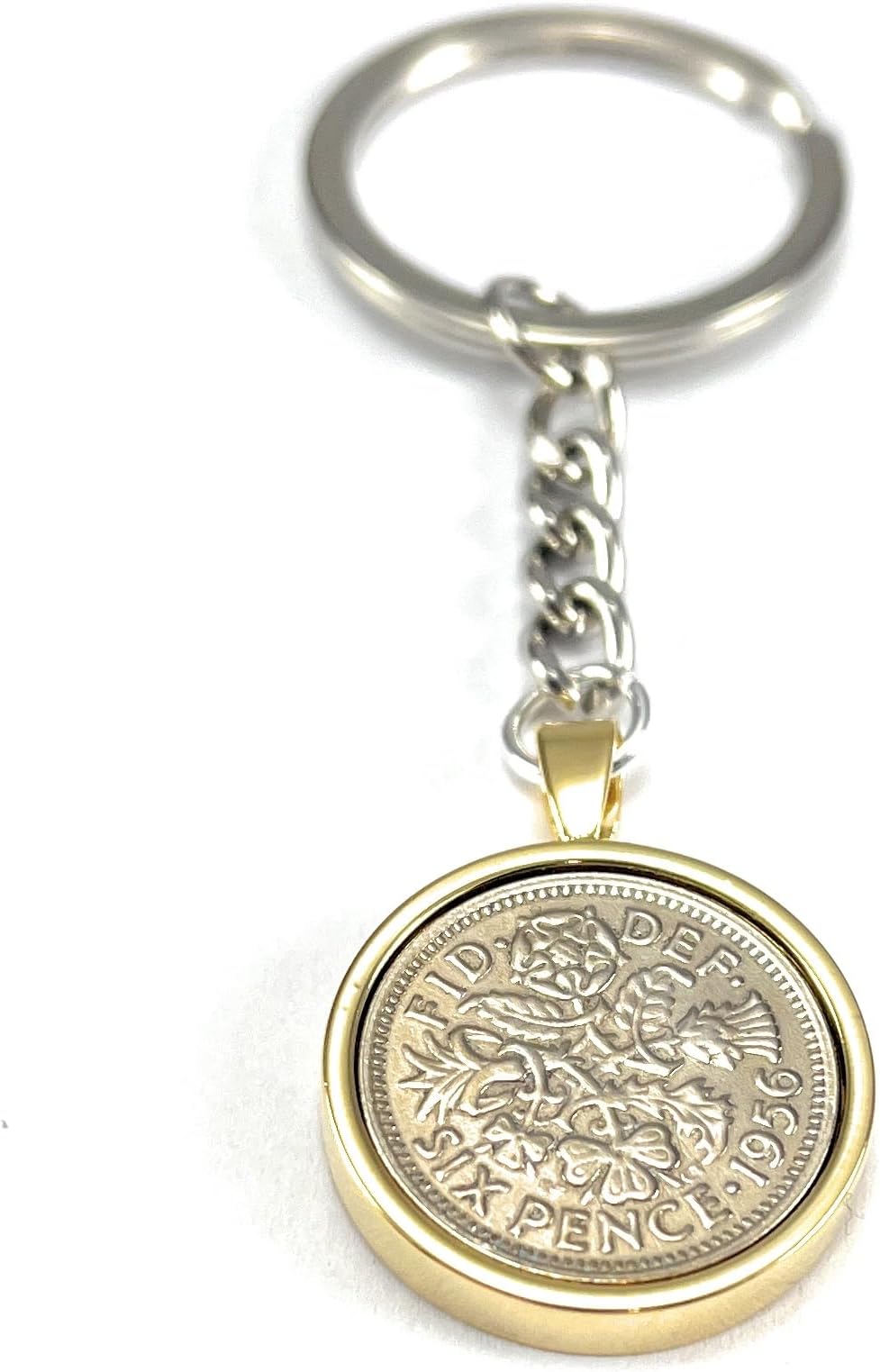 Solid Keyring 1956 70th gift Birthday Sixpence plus Keyring Gold Plated Mount