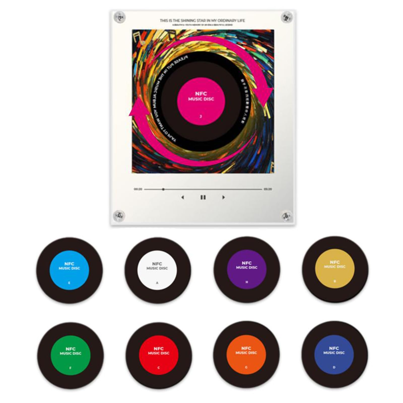 Retro-Musik-Kühlschrankmagnete mit Player-Set, 10 Stück, Vintage-Vinyl-Schallplatten-Kühlschrankmagnete, 128 MB programmierbarer Musik-Player, NFC-fähig, einzigartige ästhetische Musikgeschenke für