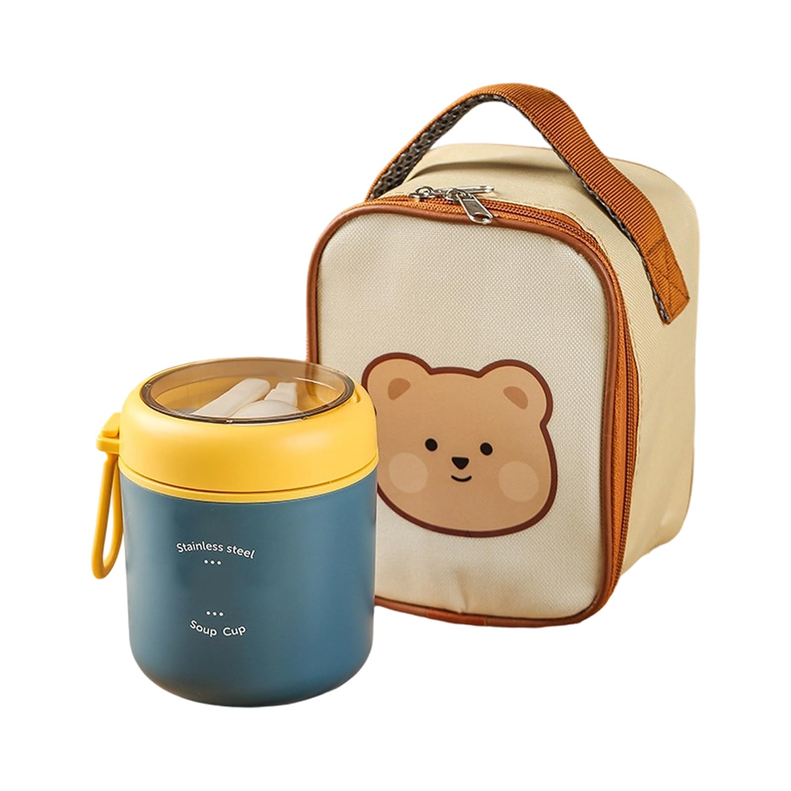 jiingekk 304 Stainless Steel Insulated Travel Mug with Leak Proof Lid Spoon for Hot Drinks Commute Leak Proof Portable Breakfast Container