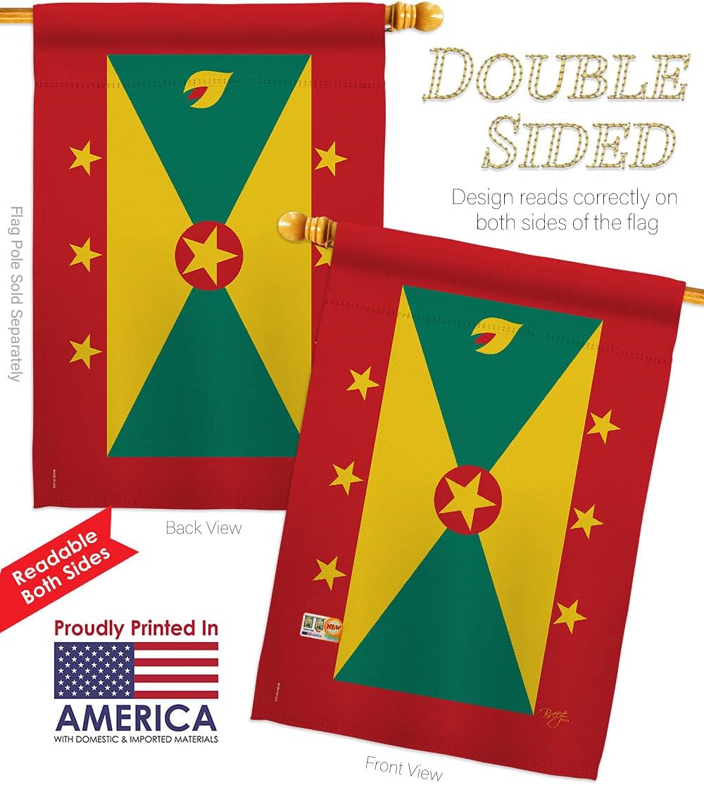 Nationality Grenada House Flag Set Regional Nation International World Country Particular Area Small Decorative Gift Yard Banner Double-Sided Made In USA 28 X 40