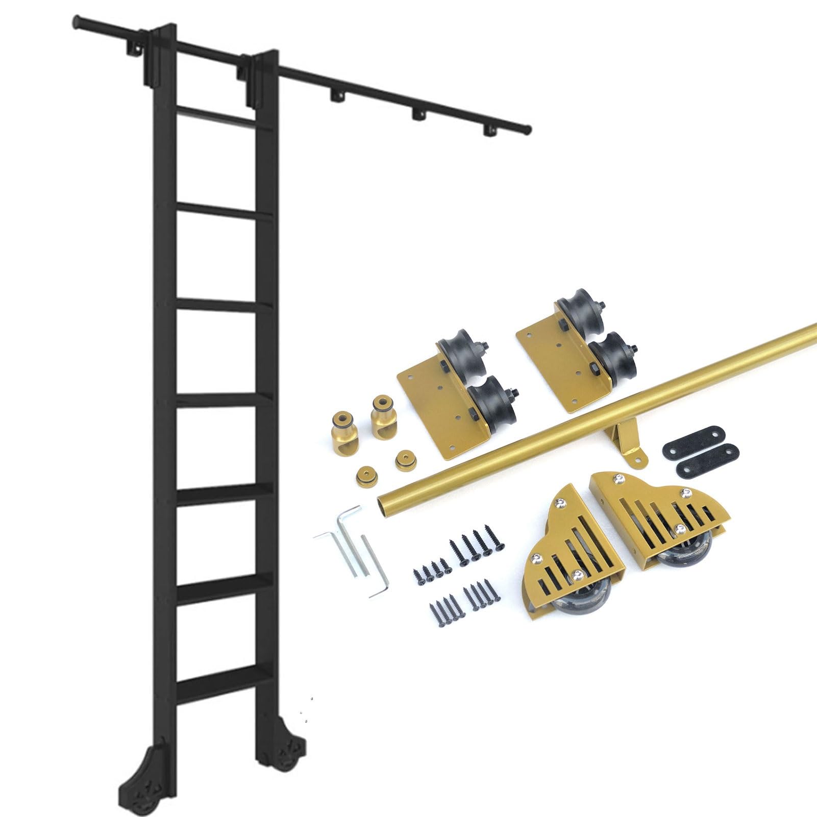 MRVAKDYDI Retractable Rolling Library Ladder Rails Kit, Sliding Library Ladder Hardware Kit 100-732cm 300 lbs Carbon Steel Brake(12ft/366cm Track kit)