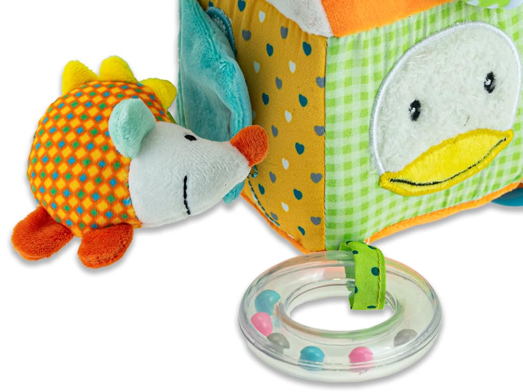 Teorema Gogo - Dados sensoriales suaves para recién nacidos con oso de peluche y mordedor – Juegos 0 – 12 meses, bola sensorial, juguete para la infancia, regalo para el nacimiento de un niño