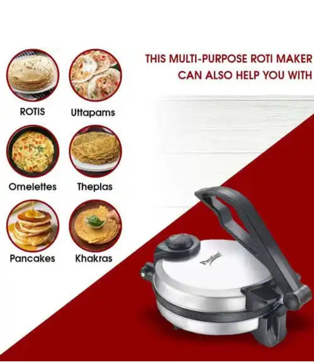 Prestige Multi-Purpose Roti Maker with 900W Power, 20x22 cm Dimensions, Multicolour — Amazon image 5