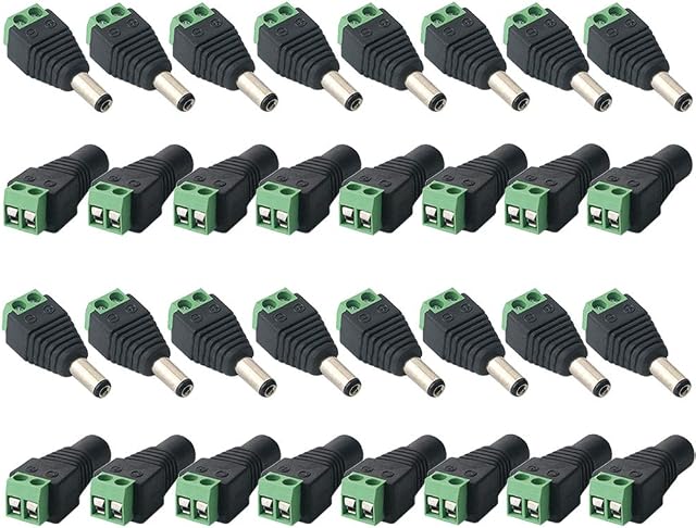 QitinDasen 16 Pairs Premium 5.5 X 2.1mm DC Power Connector Plug Socket Kit, 12V / 24V Male & Female DC Power Connector Adapter, 2 Pin DC Screw Terminal Connector, for CCTV Camera LED Strip