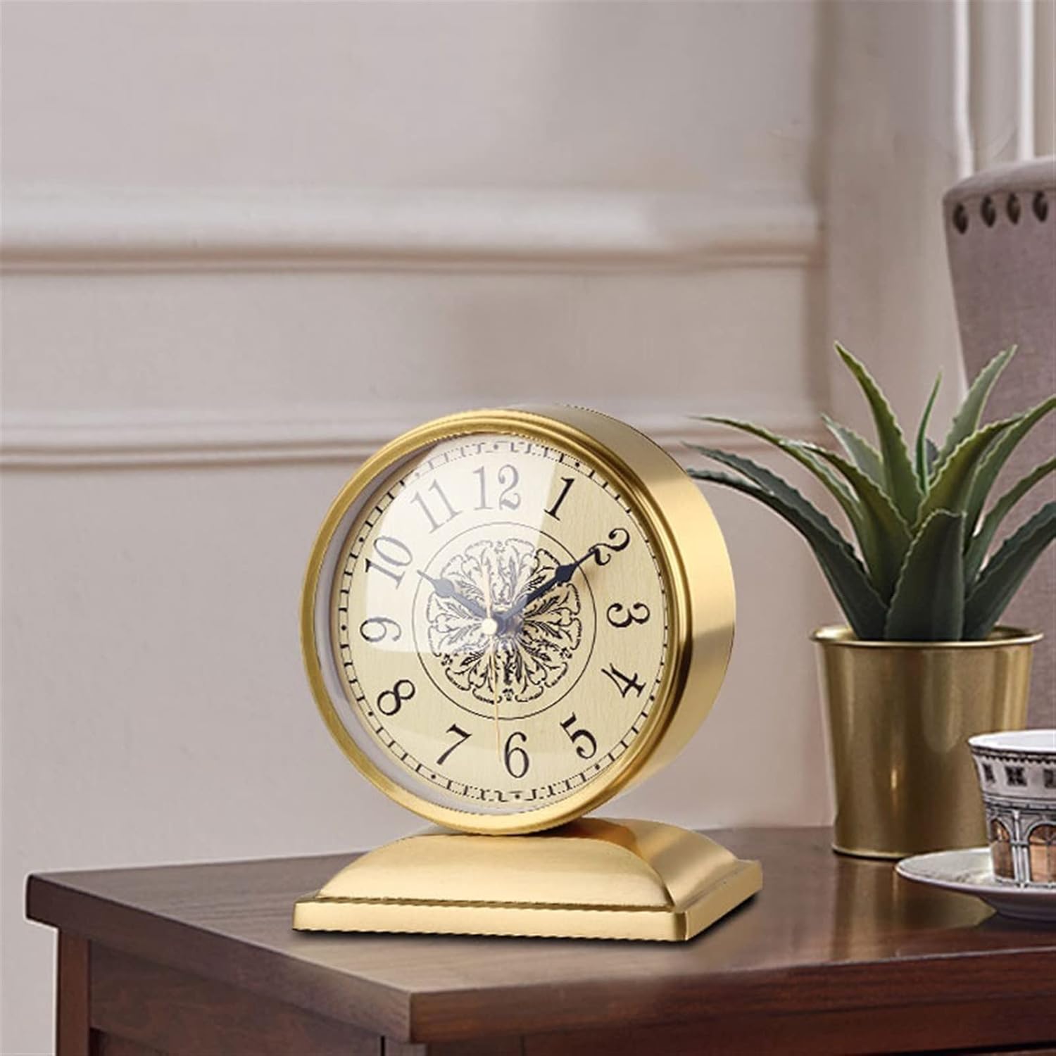 Mantle Clock Desk Clock Ornaments Northern European Light Luxury Living Room Decoration Clock Copper Table Clock Desk Clock Vintage Mantel Clock (Color : Brass)