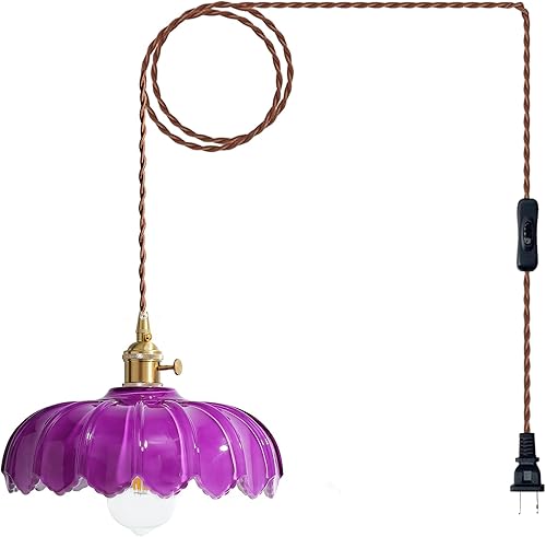 Miniatura 10 de Lámpara colgante enchufable: Lámpara colgante de vidrio ámbar enchufable, cable de lámpara de swag de 14.7 pies con interruptor de encendido/apagado