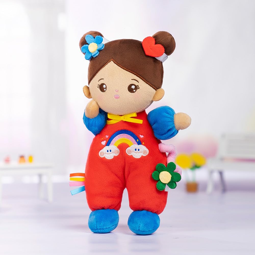OUOZZZ Brown Baby Doll for Girls 10" - Machine Washable Soft Rag Doll - Safe Rattle Ragdoll - Birthday for Girls - Image 3