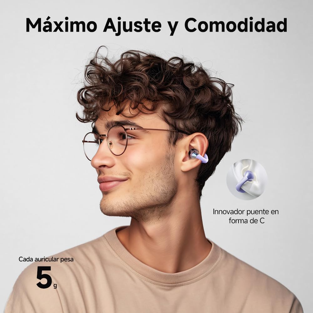QCY Crossky C30 Auriculares Open-Ear, Bluetooth 5.4 Auriculares Clip Inalámbricos, Ajuste Seguro, Sonido Espacial, Llamadas Nítidas, Conexión Dual, IPX5 Impermeable