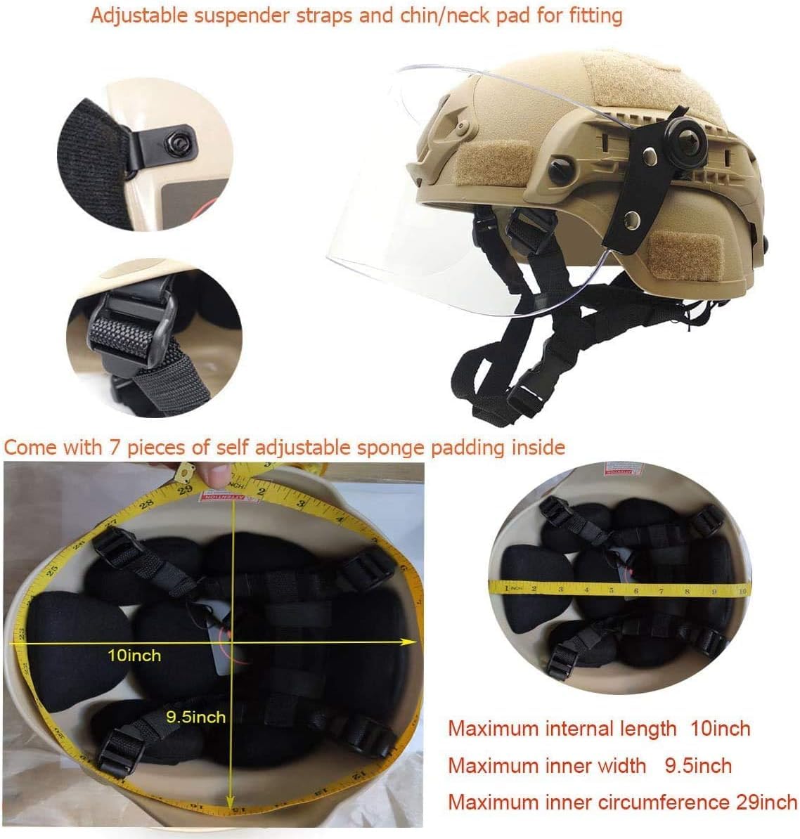 Casco Mich 2000 Ligero y rápido con Visera Transparente para Airsoft Paintball CS War Games Deportes al Aire Libre
