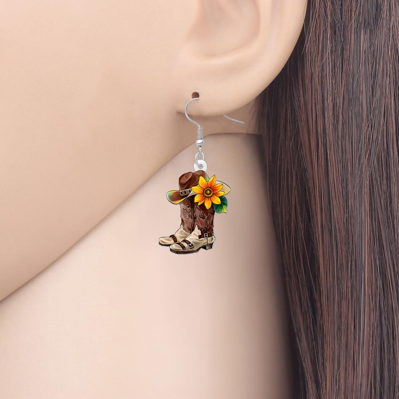 Acrylic Cowboy Boot Earrings Cowgirl Hat with Sunflower Western Jewelry Vintage Accessories Western Earrings for Women Cowgirl Gifts - Image 2