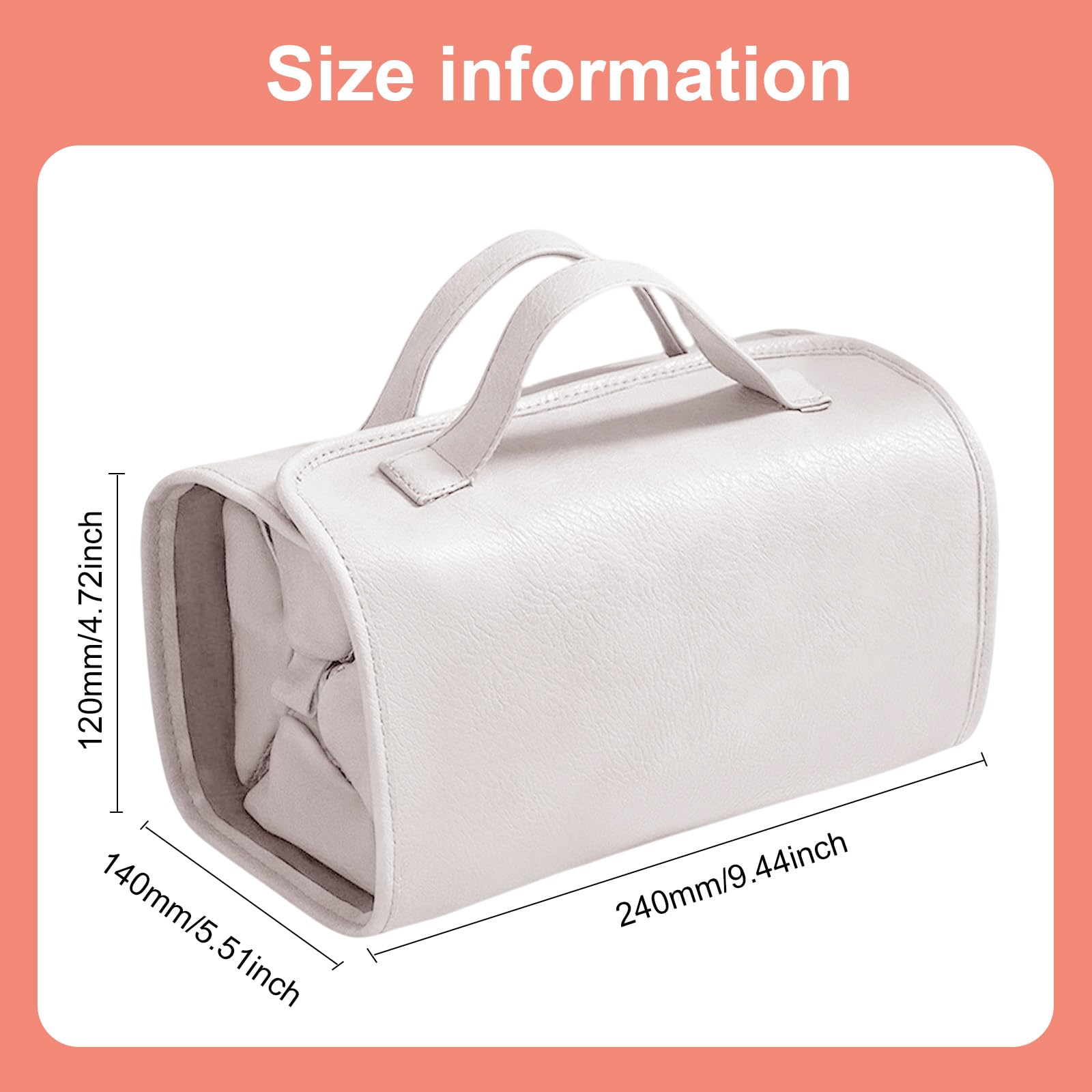 GEDEUBAN Portable 4-In-1 Roll Up Foldable Makeup Bag, Waterproof Cosmetic Bag, Hanging, Independent Partition, Removable