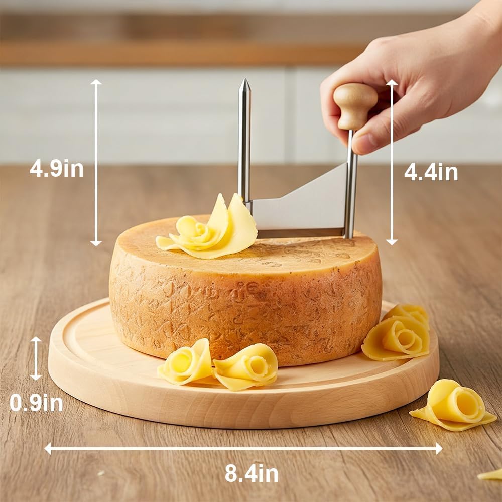 Cheese Curler and Slicer, Stainless Steel Shaver with Wooden Base and Protective Cover, Sharp Blade for Cheese and Chocolate, Creates Beautiful Rose Flowers