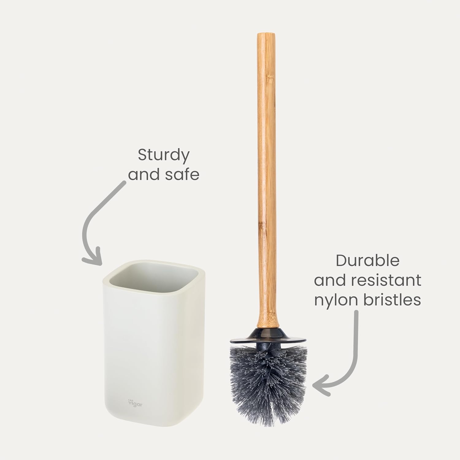 Vigar Zense Toilet Brush and Holder Set - Toilet Bowl Brush and Holder, Polyresin Stone Bathroom Accessory, Compact Toilet Cleaner Brush for Bathroom Decor and Toilet Accessories Set - Light Gray
