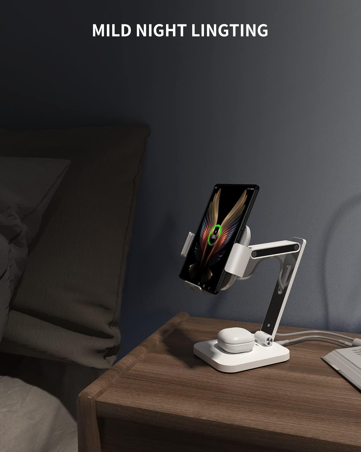 2 in 1 Charging Station for Z Fold 6/5/4/3/2, Aluminium Alloy 3 Coils Fast Wireless Charger Stand for Samsung Galaxy Buds Pro/Buds Live (with 20W Adapter)