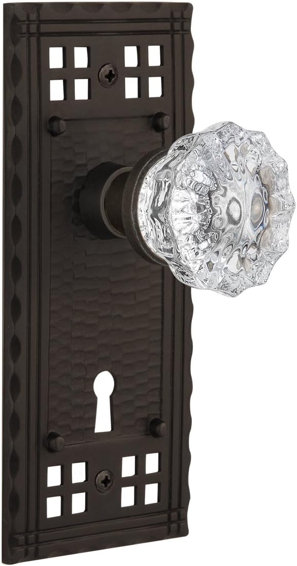 Nostalgic Warehouse Craftsman Plate with Keyhole Privacy Crystal Glass Door Knob in Timeless Bronze
