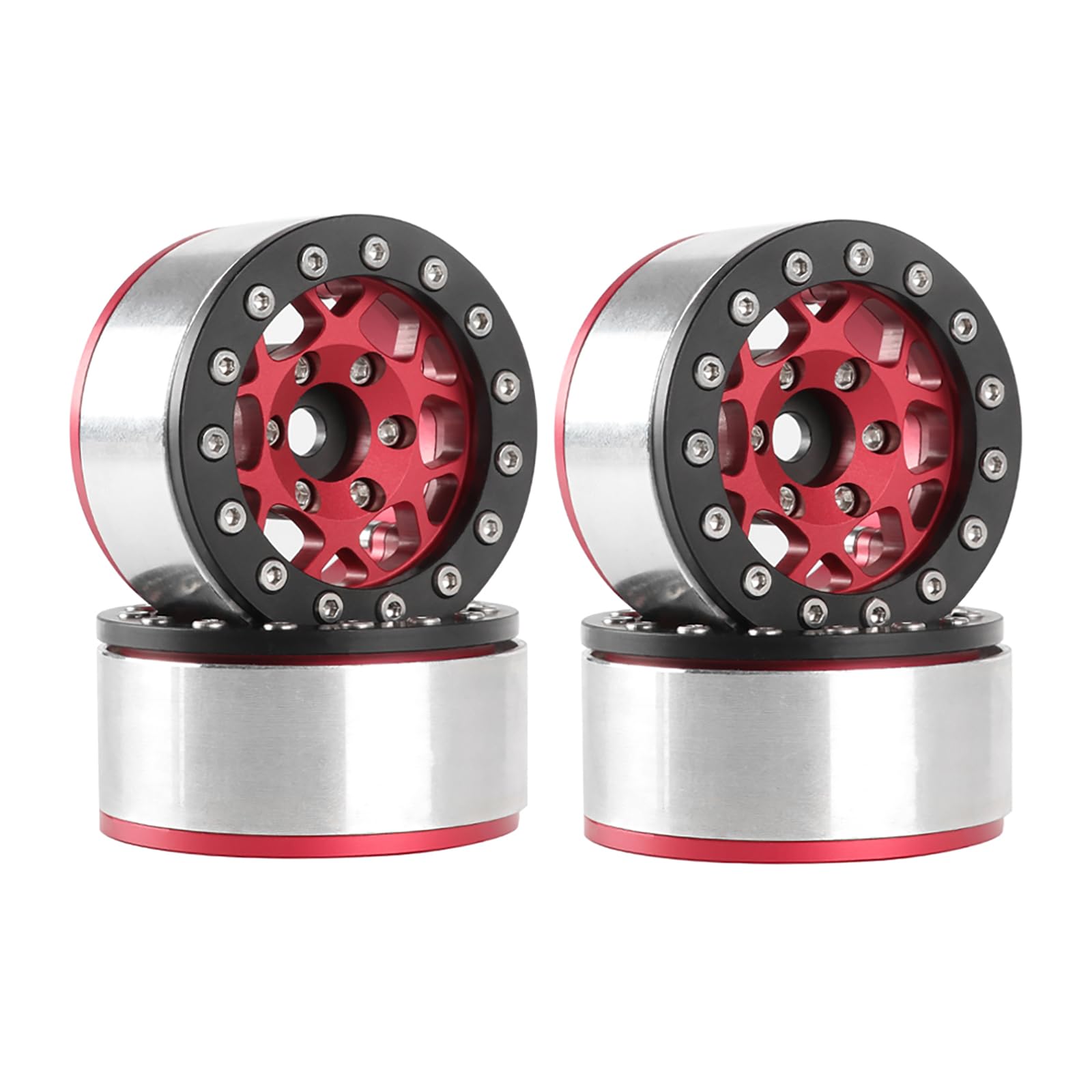 KINGCOO 4PCS 1.55 Inch Aluminum Alloy Metal Beadlock Wheel Rim Hubs Replacement for 1/10 1/12 RC Crawler Car Upgrade Parts for Axial SCX10 MN D90 TF2 CC01 UTB18 Tamiya 1.55" Tires (Red)