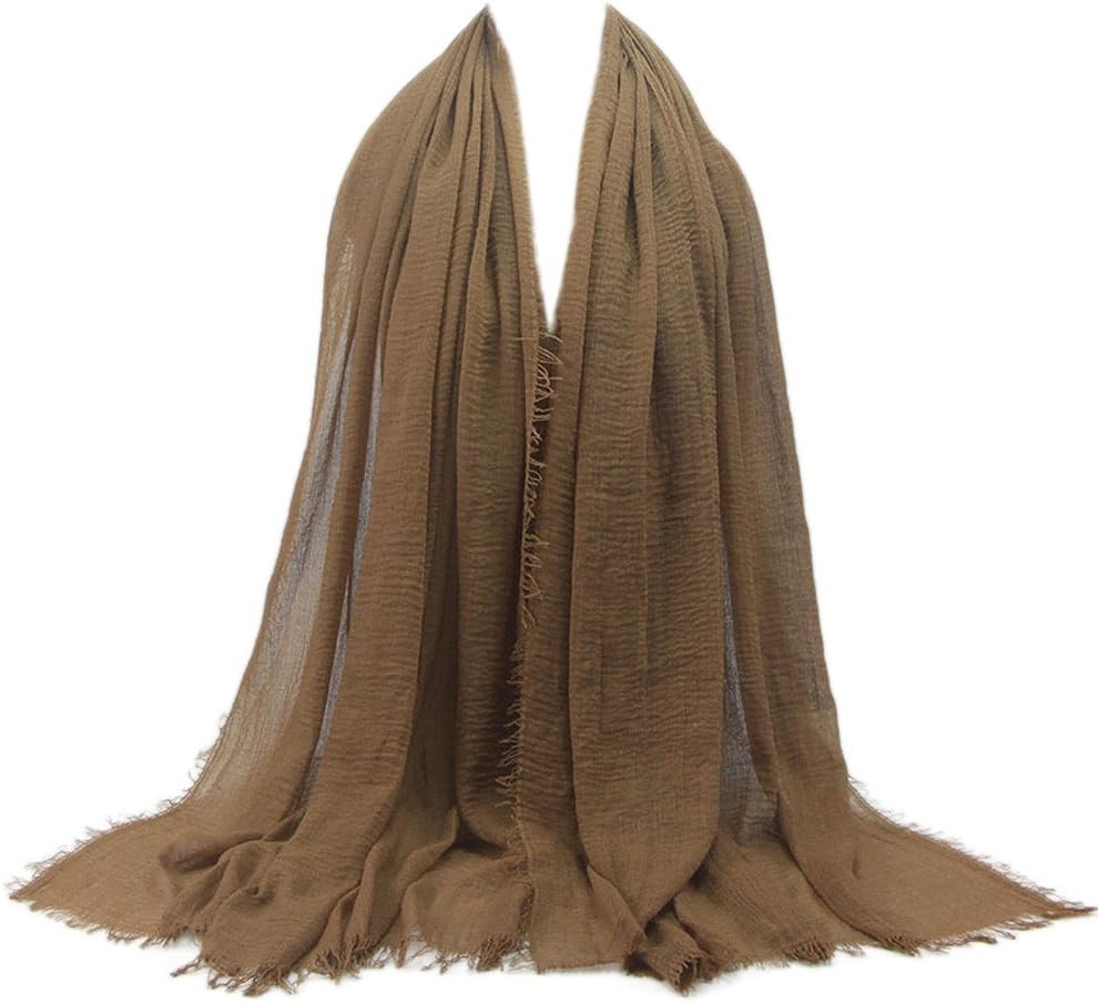 Silk Scarves For Women Dressy Scarves For Women Premium Viscose Maxi Crinkle Cloud Hijab Scarf Shawl (B-Khaki, One Size)