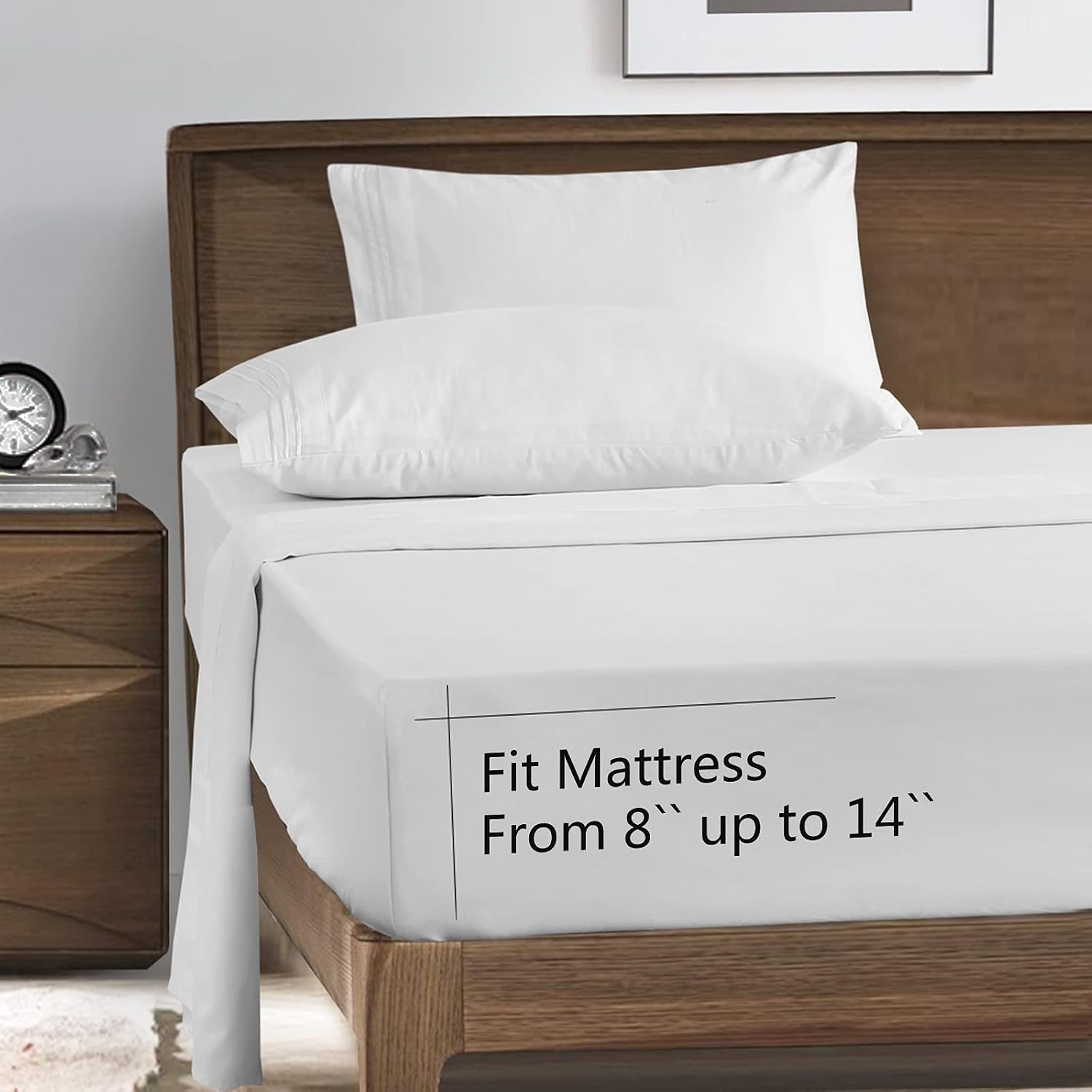 EASELAND Bed Sheets Set - 4-Pieces 100% Cotton Bed Sheets Set- Ultra Soft 400-Thread-Count Bedding Essential Sheet with Elastic Deep Pocket up to 14 Inch(Queen,White)