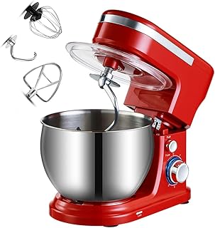 Uniwersalny robot kuchenny, 1200 W, wielofunkcyjny, 6 prędkości, maszyna do zagniatania, maszyna do ciasta, miska ze stali nierdzewnej 5 l, z 3 narzędziami do mieszania, z ochroną przed pryskaniem