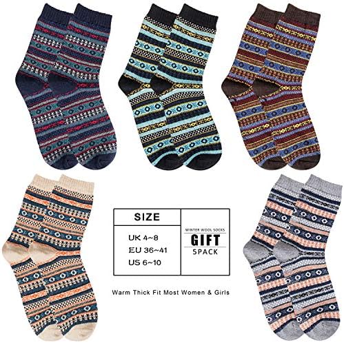 5 Pack Womens Socks Wool Thermal Warm Knitting Ladies Socks for Winter One Size