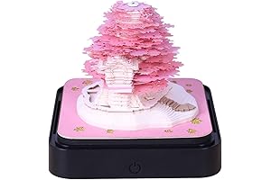 3D Desk Calendar with LED Lights,Sakura Tree Papercraft 3D Tear Away 2024 Calendar