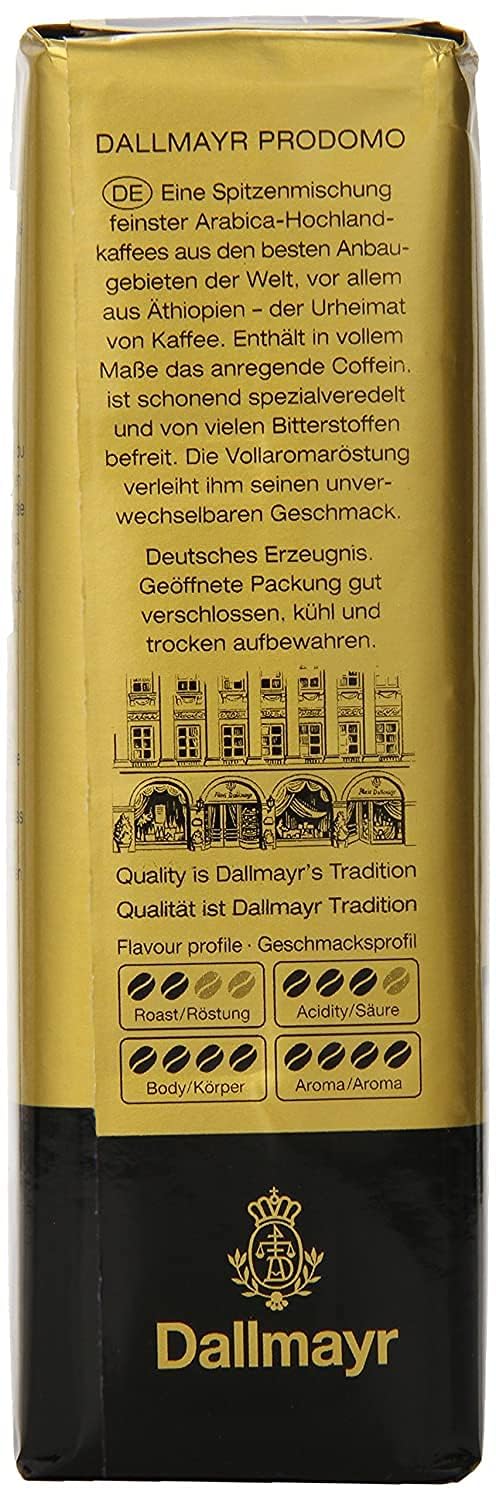 Gourmet Coffee byDallmayr, Prodomo, Finest Premium Ground Coffee, Specially Refined, 100% Arabica, 8.8 Oz Vacuum Packs - Pack of 6