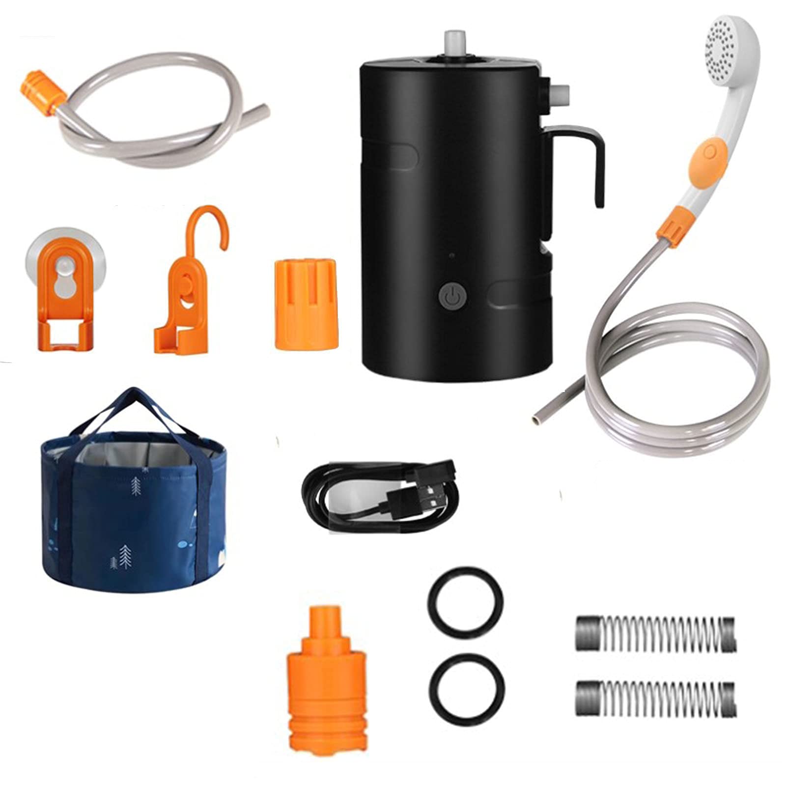 Doccia da Campeggio Elettrica Portatile, Kit Secchio Pieghevole per Doccia Ricaricabile per Esterni Portatile Batteria Integrata da 4400 mAh, per Bici da Viaggio all'aperto Lavaggio Auto Piante di P