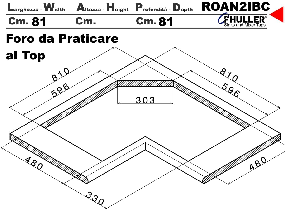 Lavello da Cucina ad Angolo, 83x83 cm, 2 Vasche in Acciaio Inox Spazzolato con Gocciolatoio