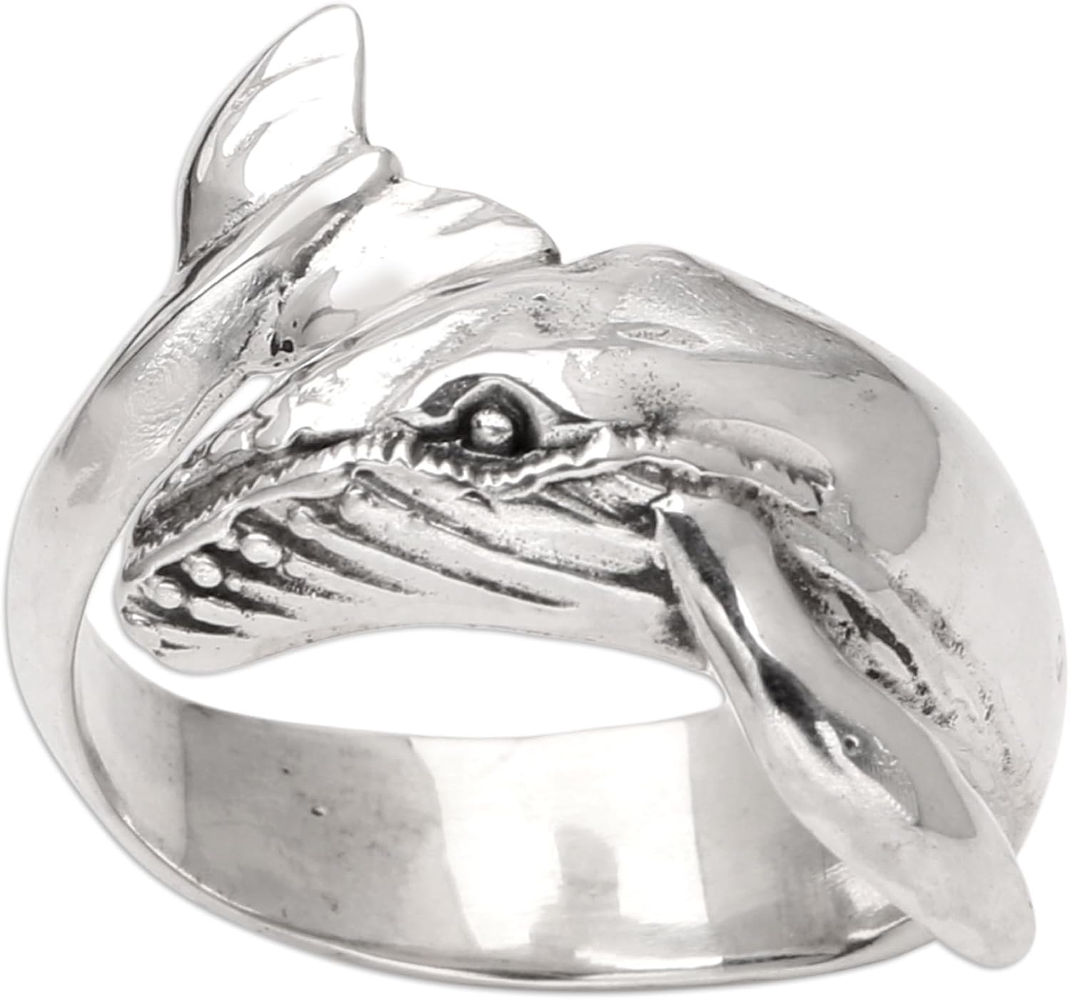 NOVICA Artisan Handmade .925 Sterling Silver Wrap Ring with Whale Motif Band Indonesia Animal Themed Sea Lifewhale 'Gentle Giant'