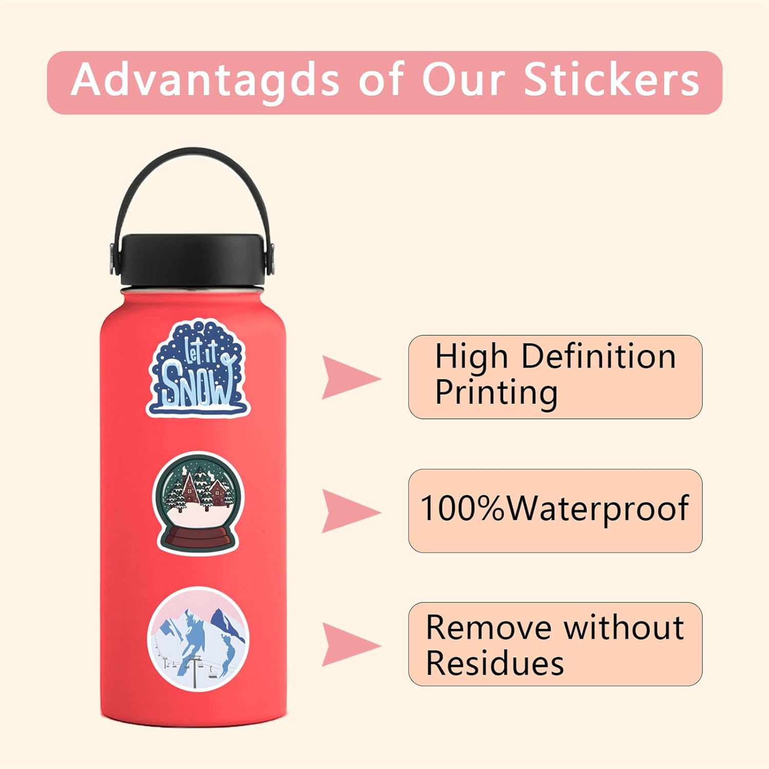 60PCS Winter Stickers for Kids,Snowflake Sticker for Water Bottles,Hello Winter Vinyl Waterproof Sticker for Laptop Skateboard Phone Penguin,Snowman Stickers for Kids Teens Girls - Image 6