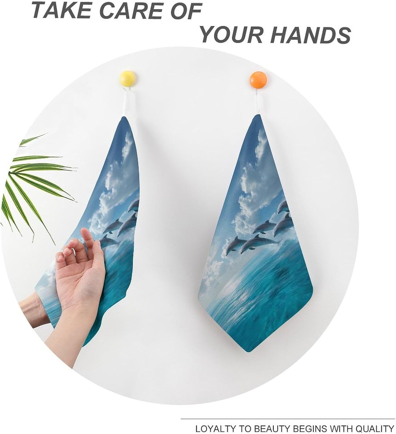 Dolphins Jumping Hand Towels for Bathroom Handkerchief | Absorbent,with Hanging Loop,Kitchen Towels,for Home Hotel,Soft
